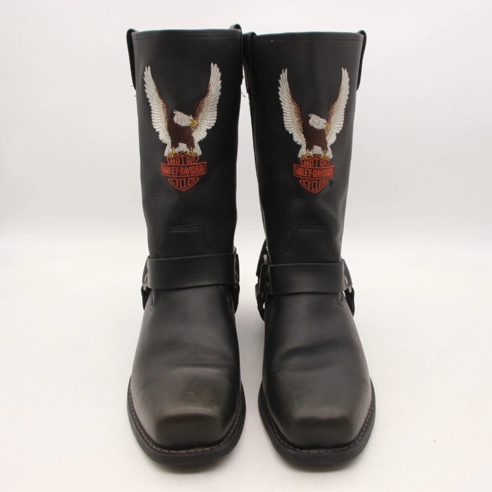 Men's Black Leather Boots with Eagle Design